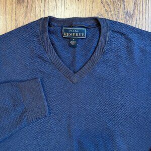 JOS A. BANK Reserve Men’s V-Neck Pullover Sweater Blue, Gray Cashmere Cotton M